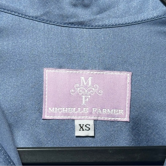 Michelle Farmer Luxury Silk Garçon Blouse Stretch Shirt Charmeuse Hydrangea XS - Picture 5 of 16